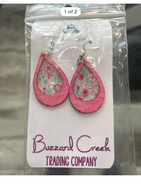 Pink Floral Teardrop Earrings with Hook - Women's Jewelry